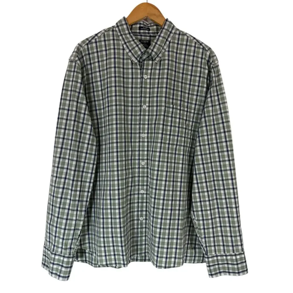 J.Crew Men’s XXL Slim Untucked Flex Washed Green Plaid Long Sleeve Shirt NWT